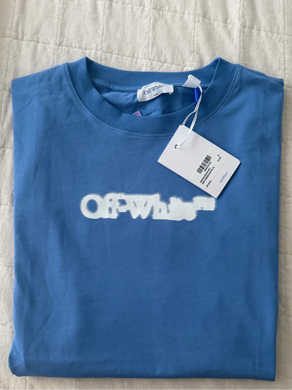 Off-White Blue Short Sleeve Logo Tee with White Script